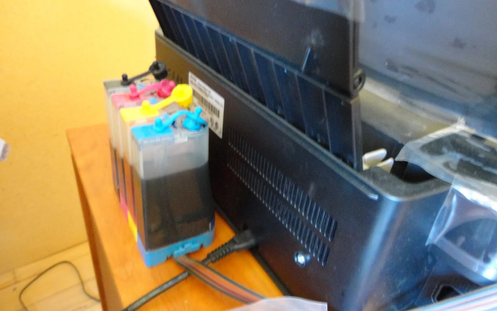 An inkjet printer with external ink tanks connected by tubes